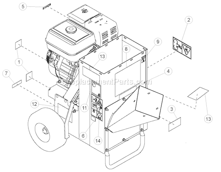 DomesticáDecals Diagram and Parts List for 70380 Bear Cat Chipper Shredder